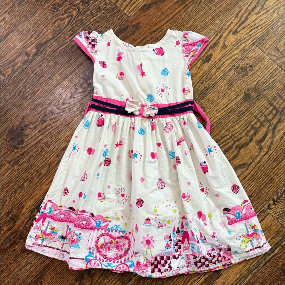 Boutique Handmade White Pink Carnival Birthday Party Dress - Kids Girls 5-6